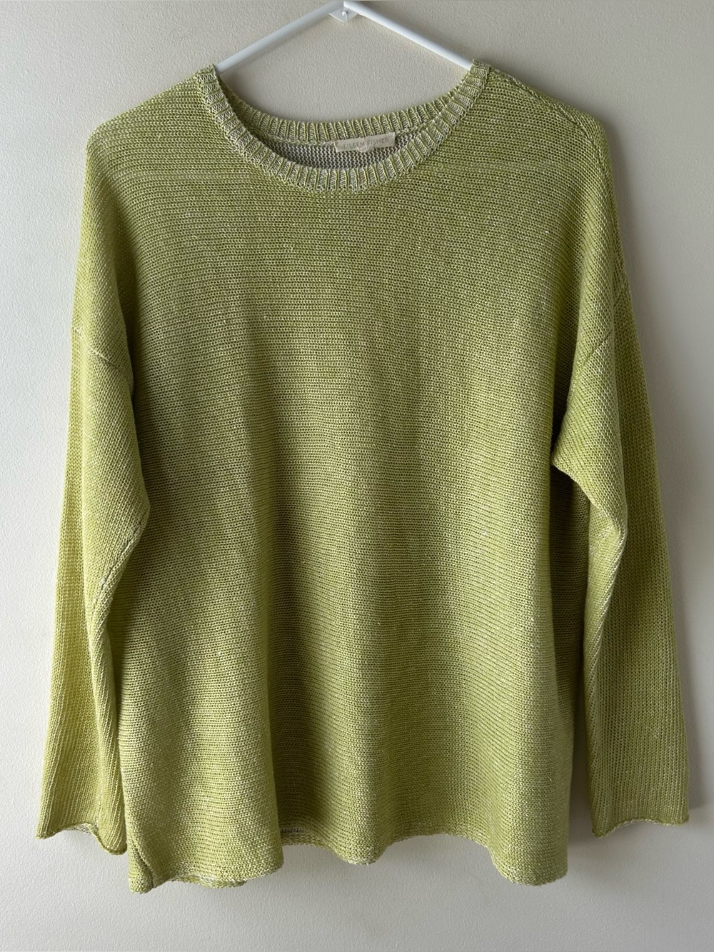 Eileen Fisher 100% Organic Linen Lagenlook Knit Sweater Citron Green L\XL